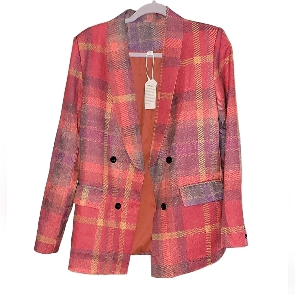 Colorful blazer size medium. Buttons on front pockets on front. New with tags